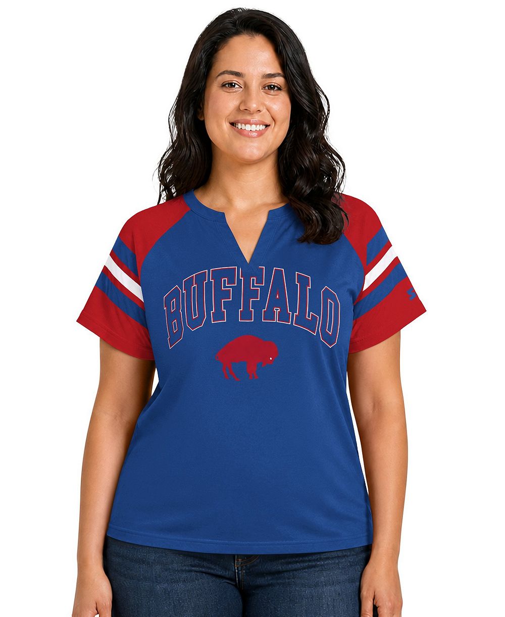 Женская футболка Starter Royal Buffalo Bills Plus Size Throwback Game On с вырезом-лодочкой и регланом