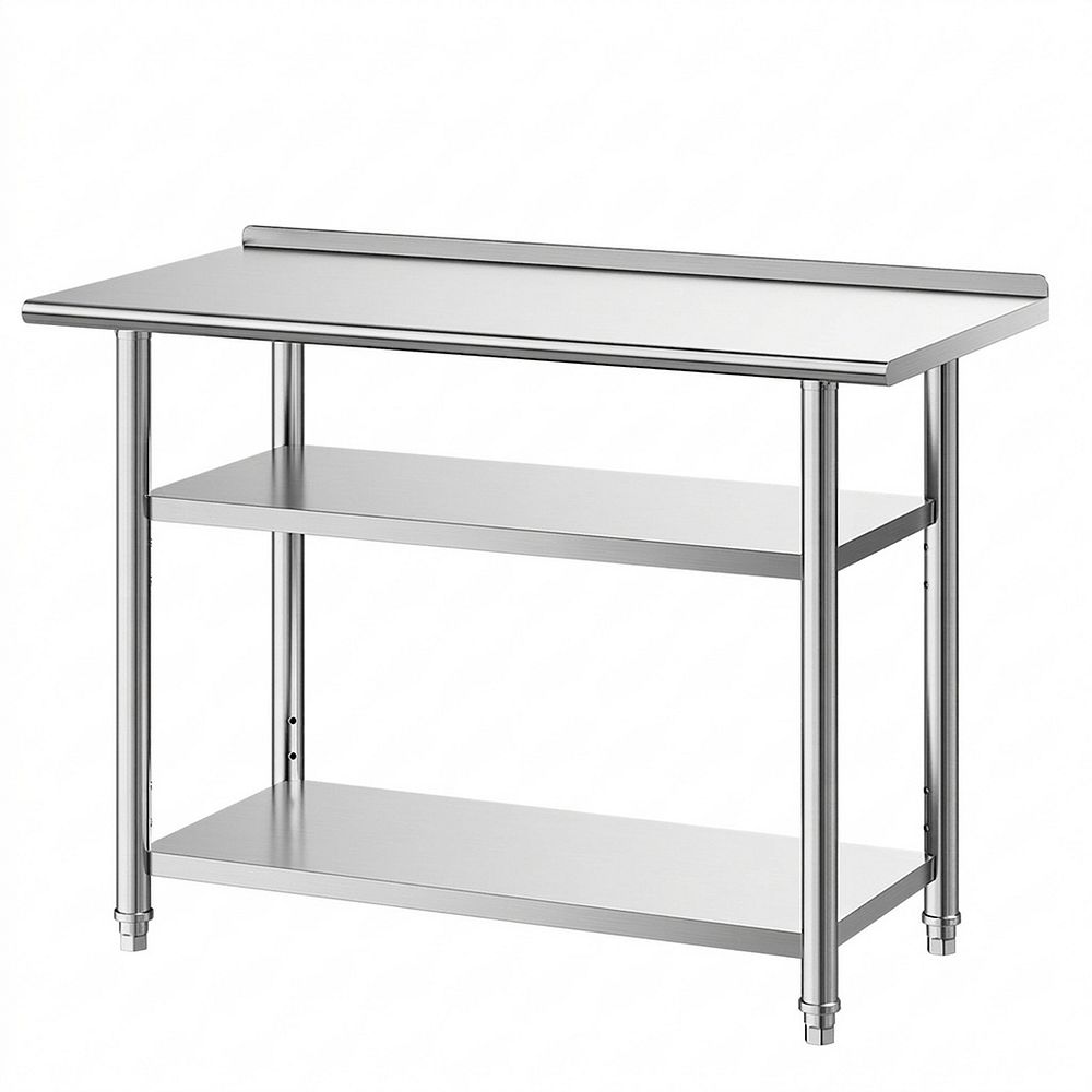 SUGIFT 24 x 48 In Stainless Steel Work Table with Backsplash and 2 Undershelves for Food Prep