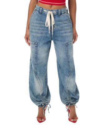 True Religion Women's Balloon Horseshoe High-Waisted Drawstring Denim Joggers