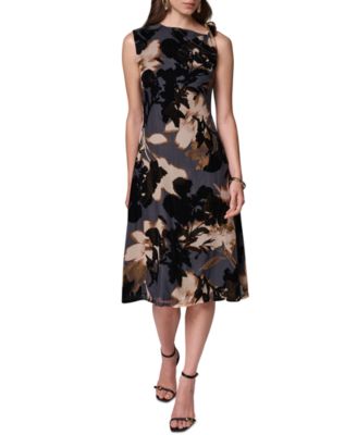 Donna Karan New York Women's Velvet Burnout Asymmetrical-Neck Midi Dress