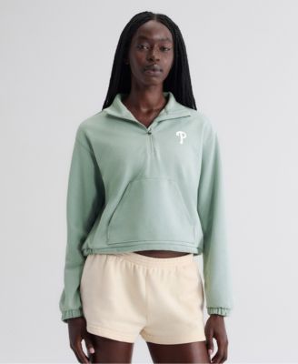 Женское оверсайз худи Fanatics Sage Green Philadelphia Phillies Clutch Tri-Blend Half-Zip Pullover