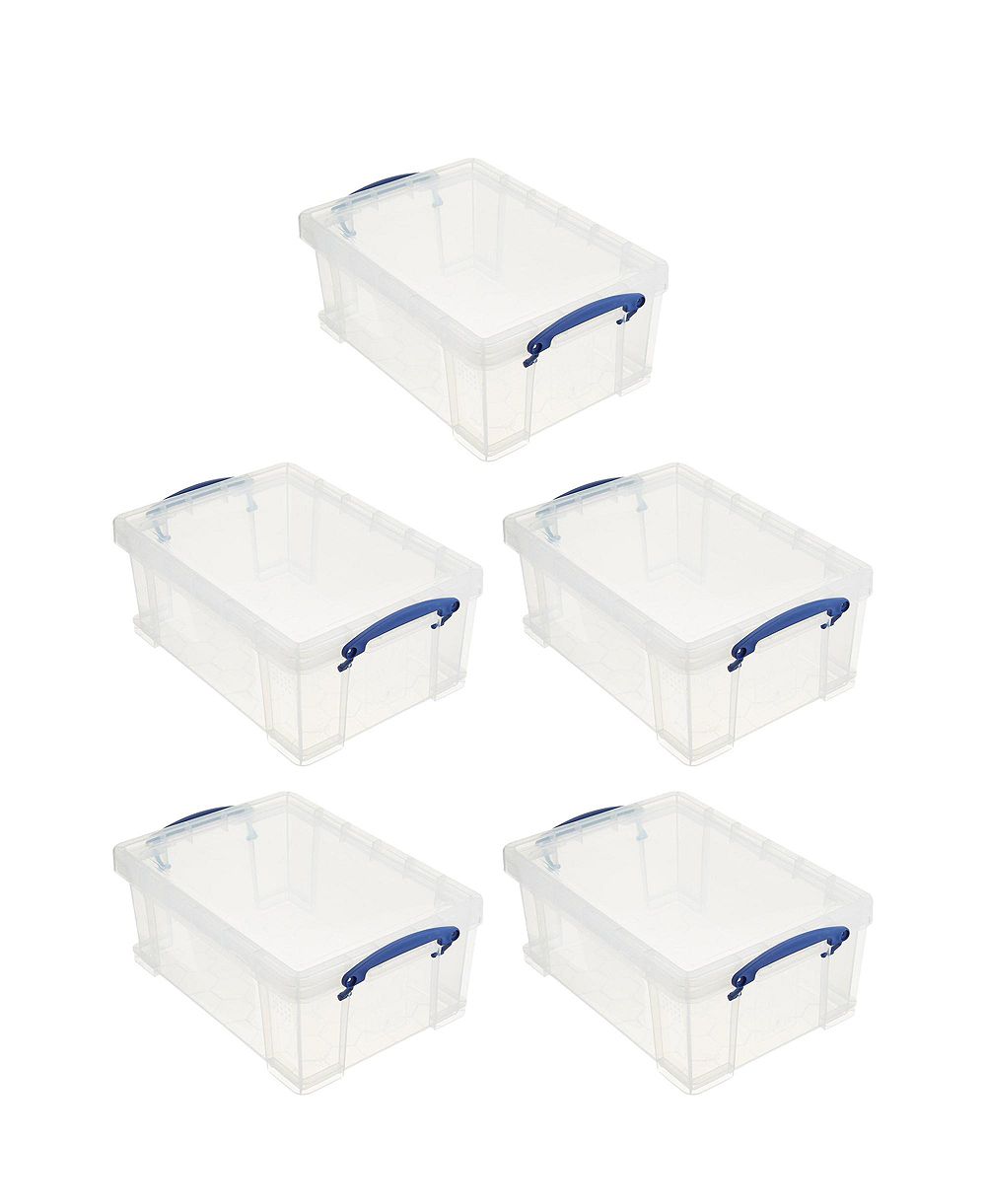 Really Useful Box 9L Storage Container with Snap Lid and Clip Lock Handle (5 Pack)