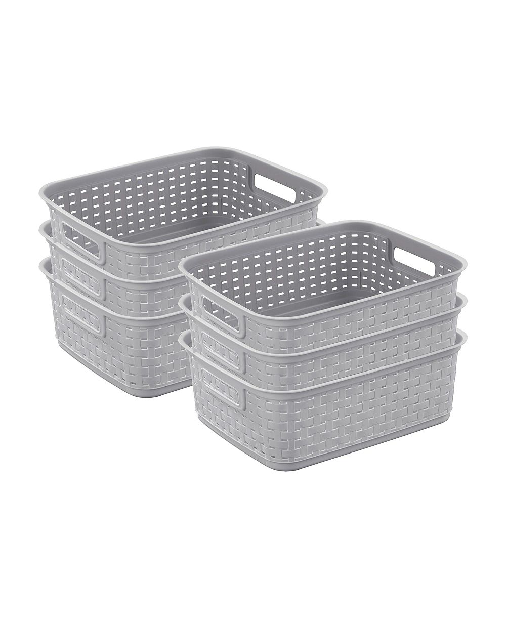 Sterilite Short Weave Wicker Pattern Storage Container Basket, Gray (6 Pack)