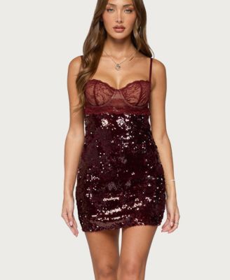 Edikted Women's Airi Sequin Sweetheart Neckline Mini Dress
