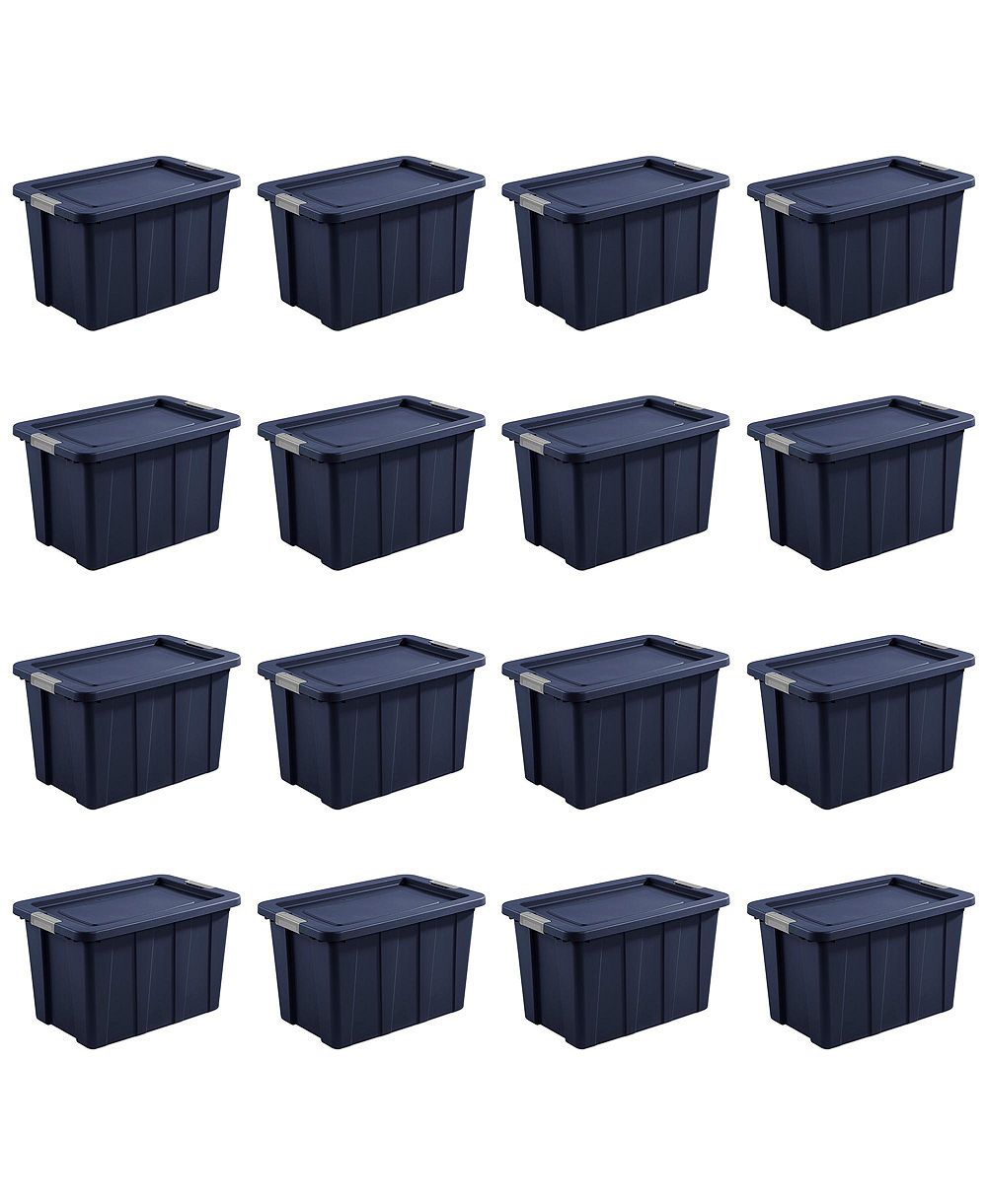 Sterilite Tuff1 30 Gal Plastic Storage Tote Bin w/Latching Lid, Blue (16 Pack)