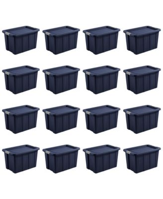 Sterilite Tuff1 30 Gal Plastic Storage Tote Bin w/Latching Lid, Blue (16 Pack)