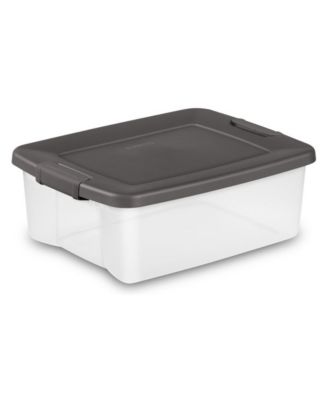 Sterilite 25 Quart Shelf Tote with Flat Gray Lid and Platinum Latches (18 Pack)