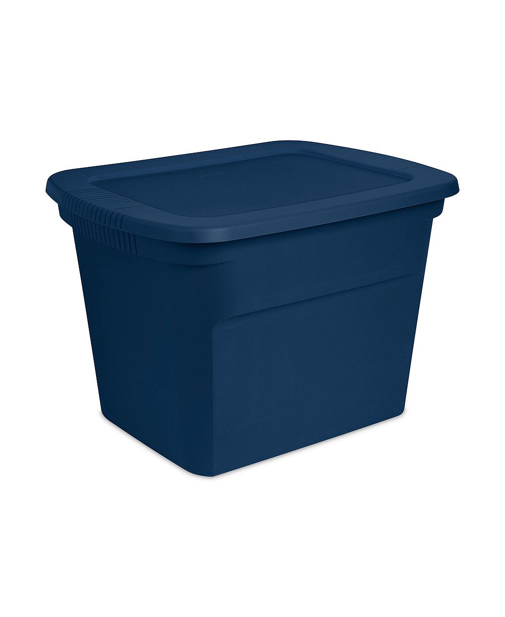 Sterilite Classic Lidded Stackable 18 Gal Storage Tote Container, Blue, 24 Pack