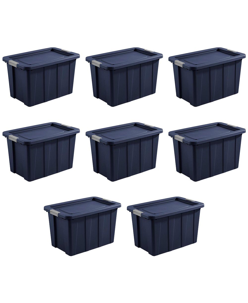 Sterilite Tuff1 30 Gallon Plastic Storage Tote Bin w/Latching Lid, Blue (8 Pack)