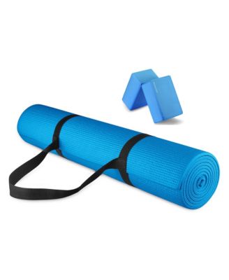 Универсальный высокоплотный коврик для упражнений Signature Fitness, не рвется, с ремнем, синий