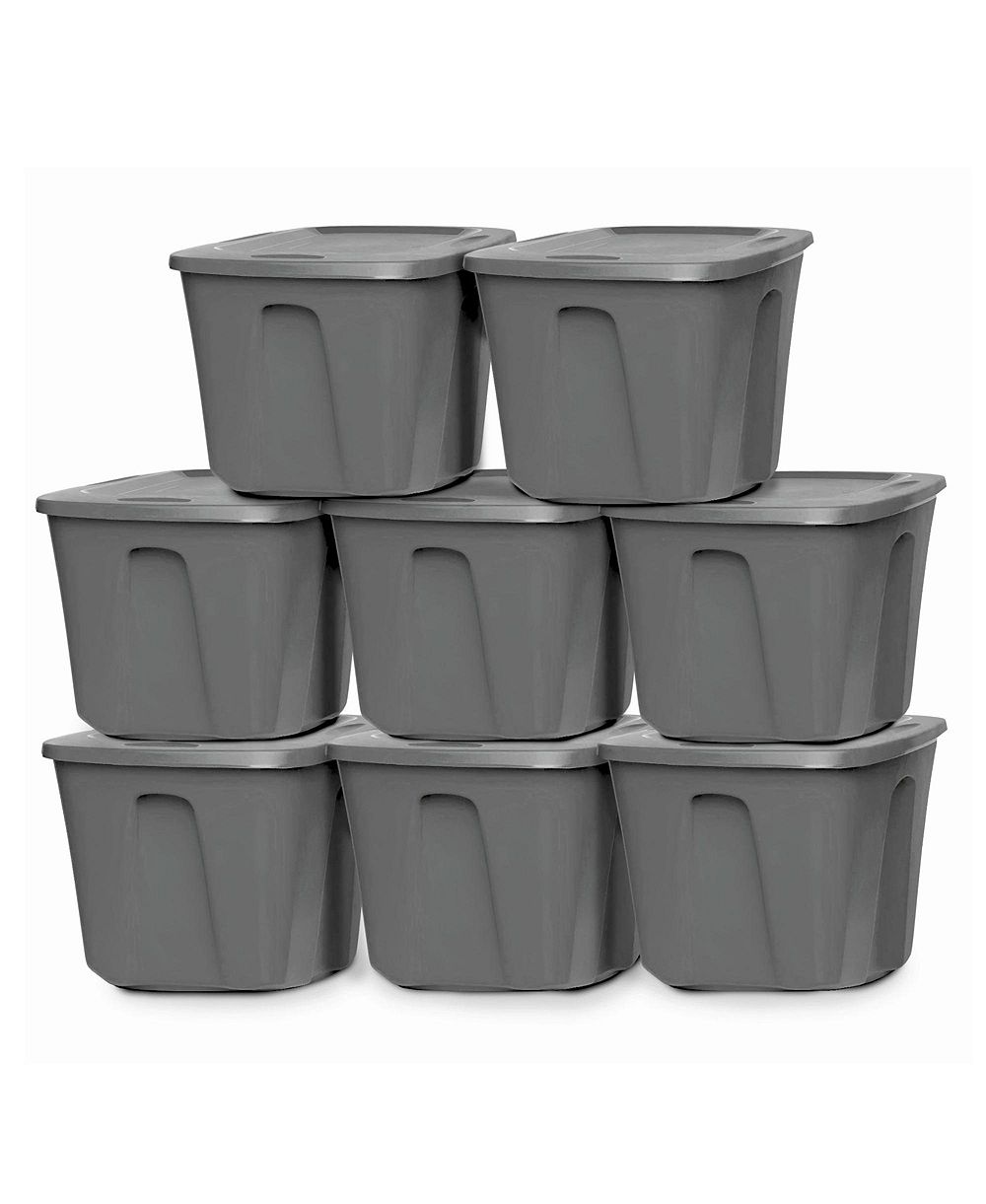 Homz 18-Gallon Stackable Plastic Storage Tote Container with Snap-On Lid, 8 Pack