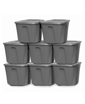 Homz 18-Gallon Stackable Plastic Storage Tote Container with Snap-On Lid, 8 Pack