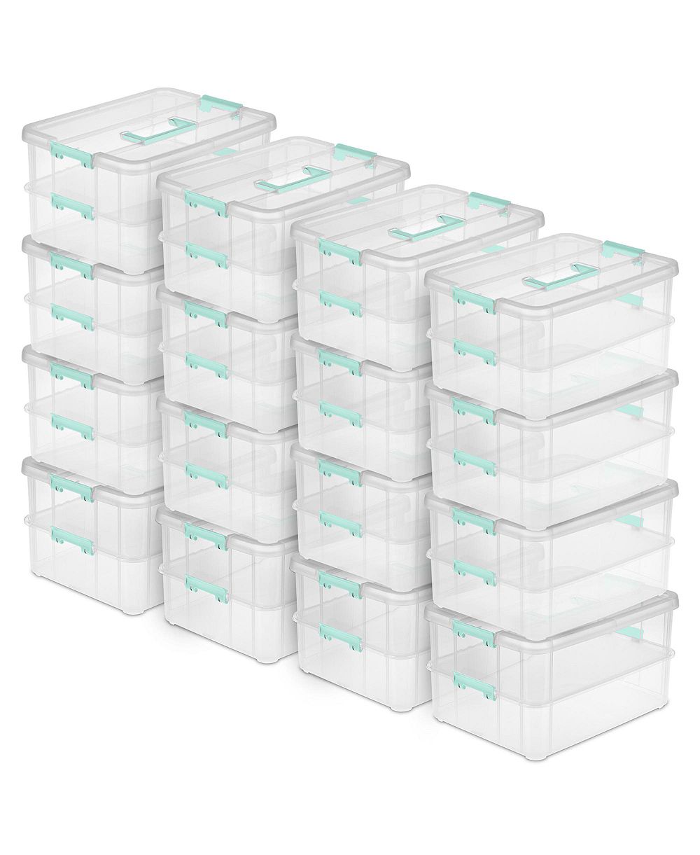 Sterilite Convenient Home 2-Tier Layer Stack Carry Storage Box, Clear (16 Pack)
