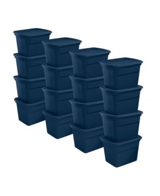 Sterilite Classic Lidded Stackable 18 Gal Storage Tote Container, Blue, 16 Pack