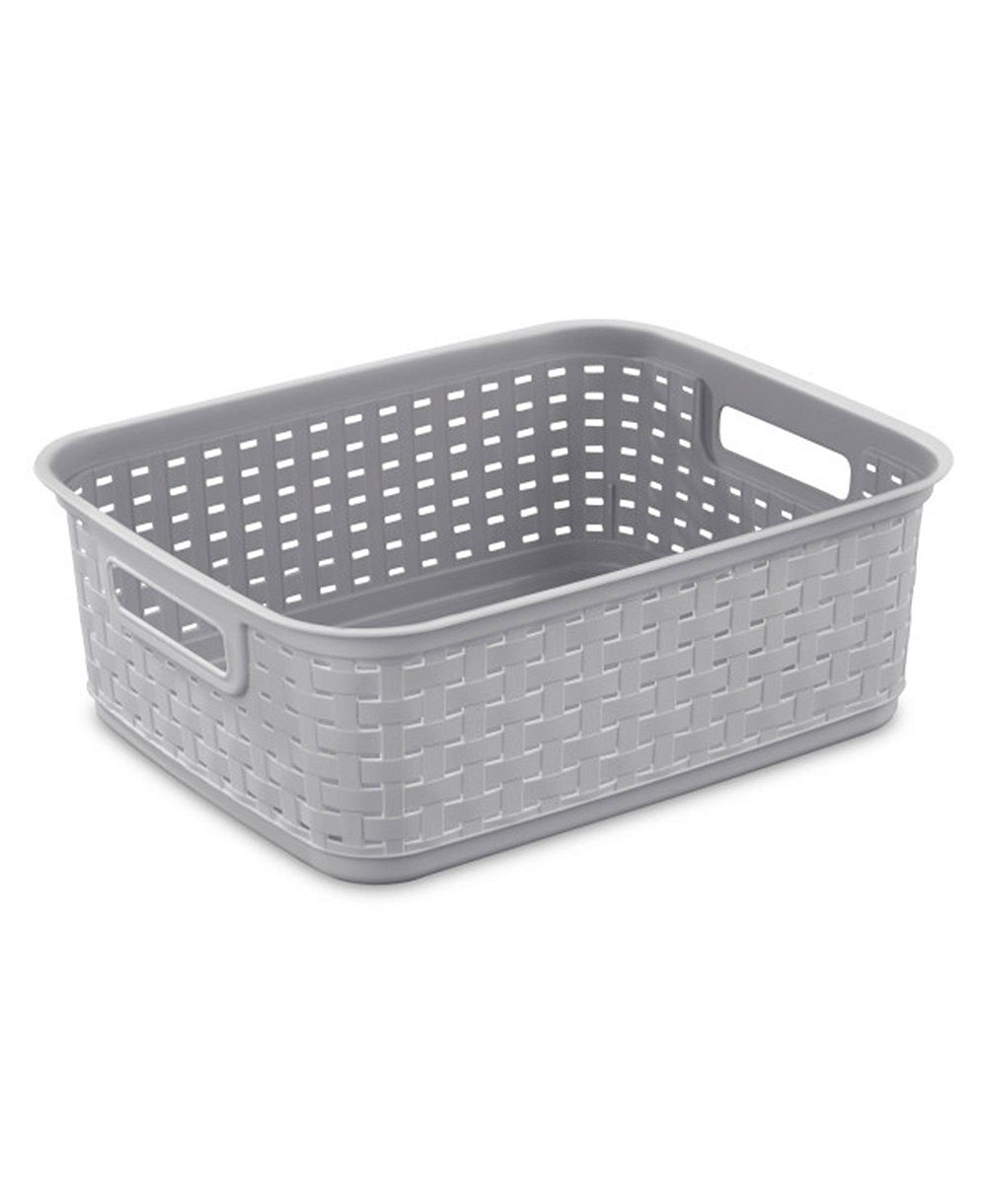 Sterilite Short Weave Wicker Pattern Storage Container Basket, Gray (18 Pack)
