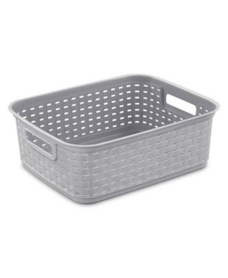 Sterilite Short Weave Wicker Pattern Storage Container Basket, Gray (18 Pack)