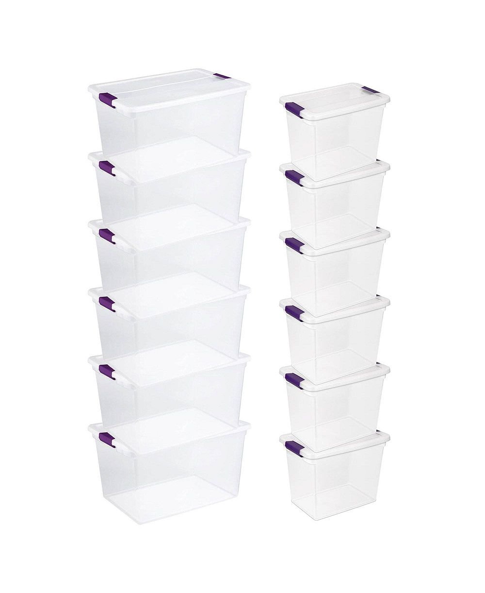 Sterilite 66 Quart Latch Lid Tote, 6 Pack, and 27 Quart Latch Lid Tote, 6 Pack