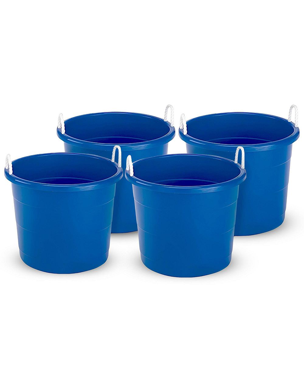 Homz 18 Gal Plastic Open Storage Round Utility Tub with Handles, Blue (4 Pack)