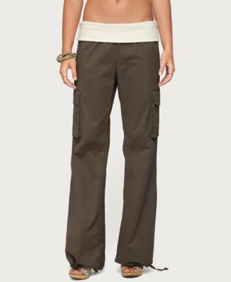 Edikted Women's Jolee Contrast-Ribbed Wide-Leg Cargo Pants