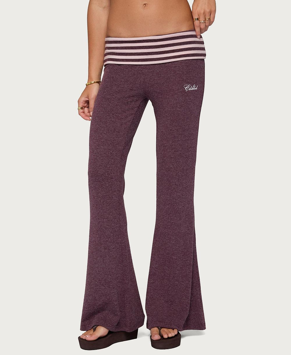 Edikted Women's Stay Low-Rise Striped Foldover Pants