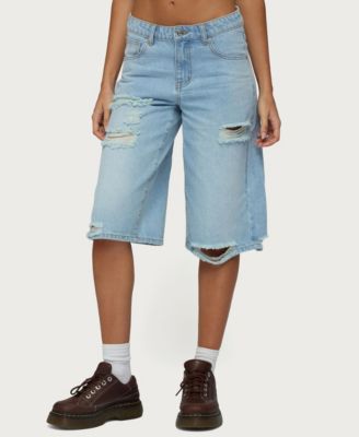 Edikted Women's Low-Rise Distressed Denim Bermuda Shorts, 16" Inseam
