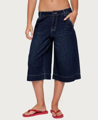 Edikted Women's Letty Low-Rise Wide-Leg Denim Bermuda Shorts, 16" Inseam