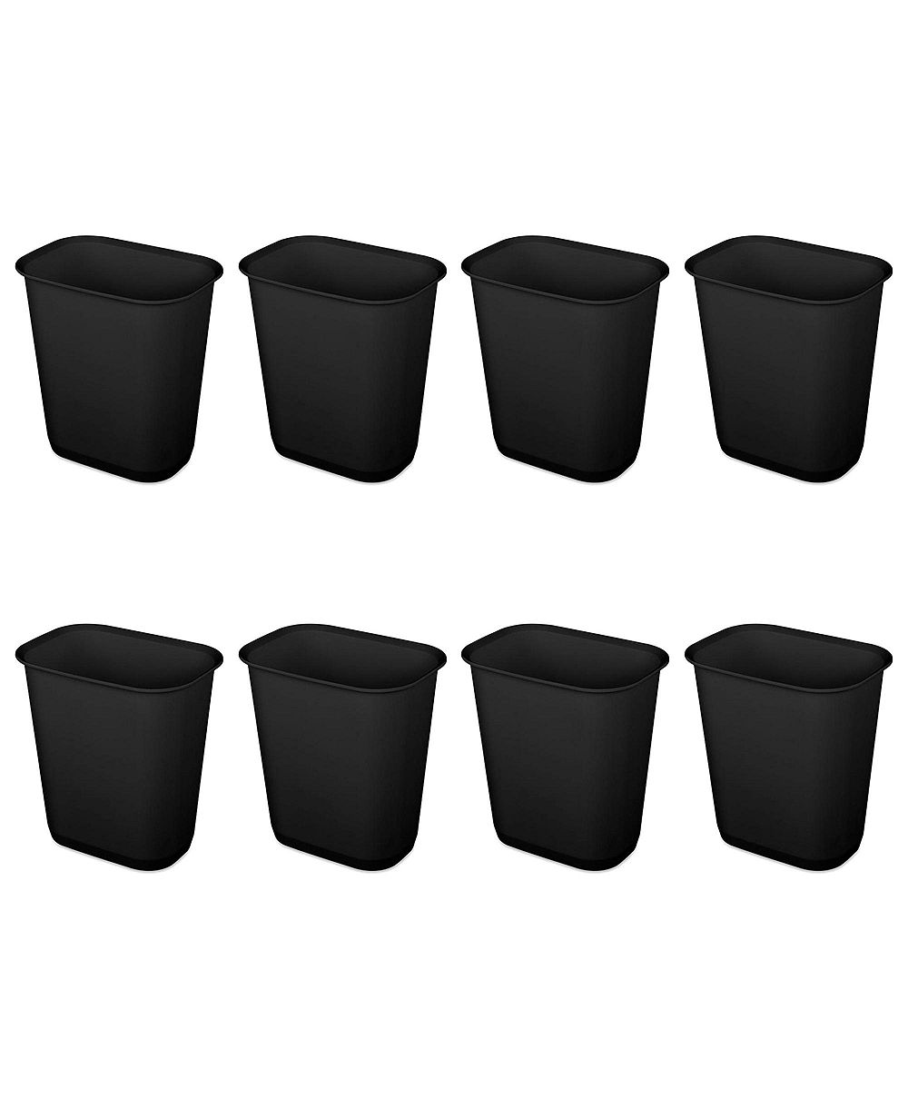 Sterilite 3 Gallon Rectangular Wastebasket Small Home Trash Bin, 8 Pack, Black