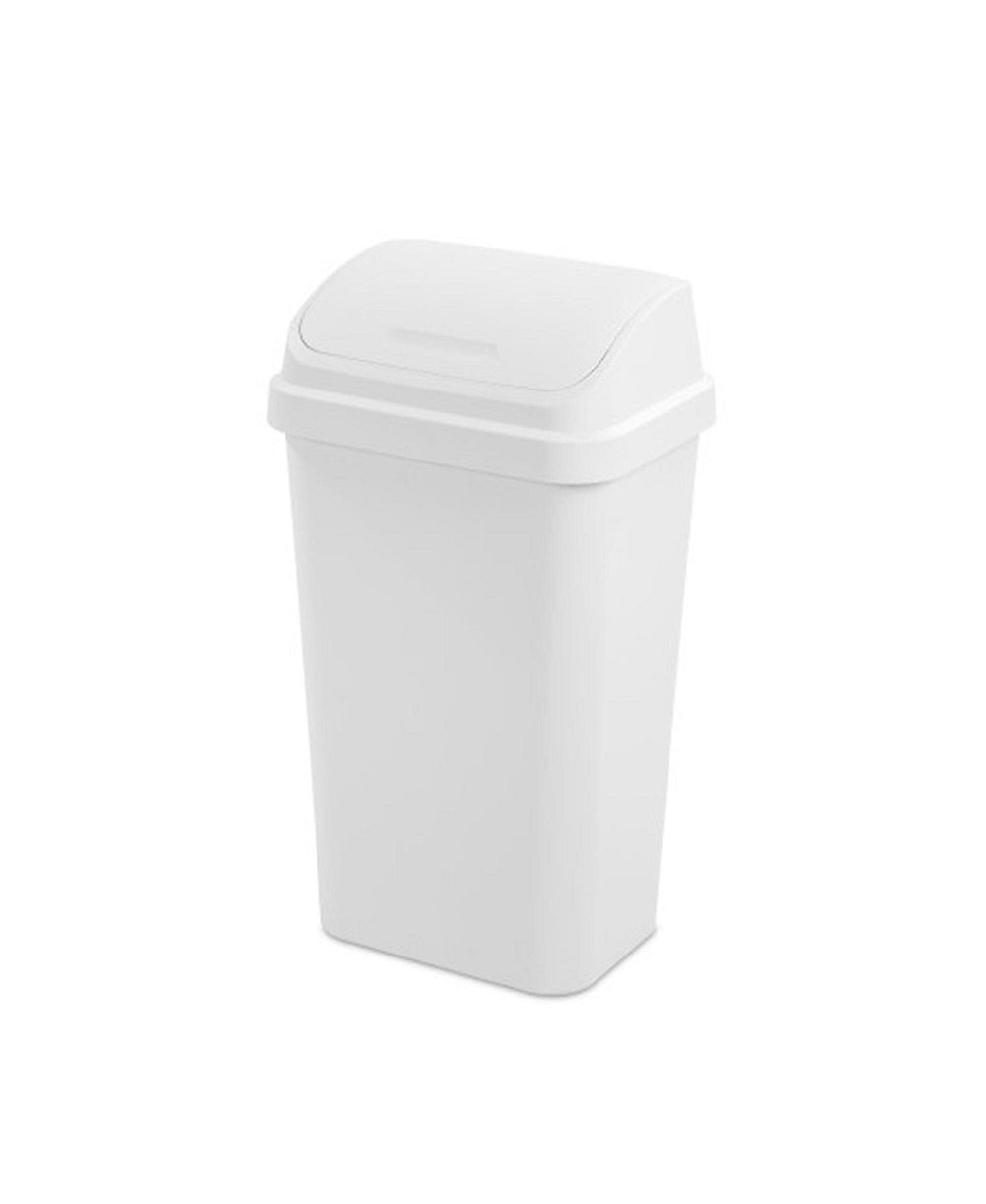 Sterilite 13 Gal Swing Top Lidded Wastebasket Kitchen Trash Can, White (16 Pack)