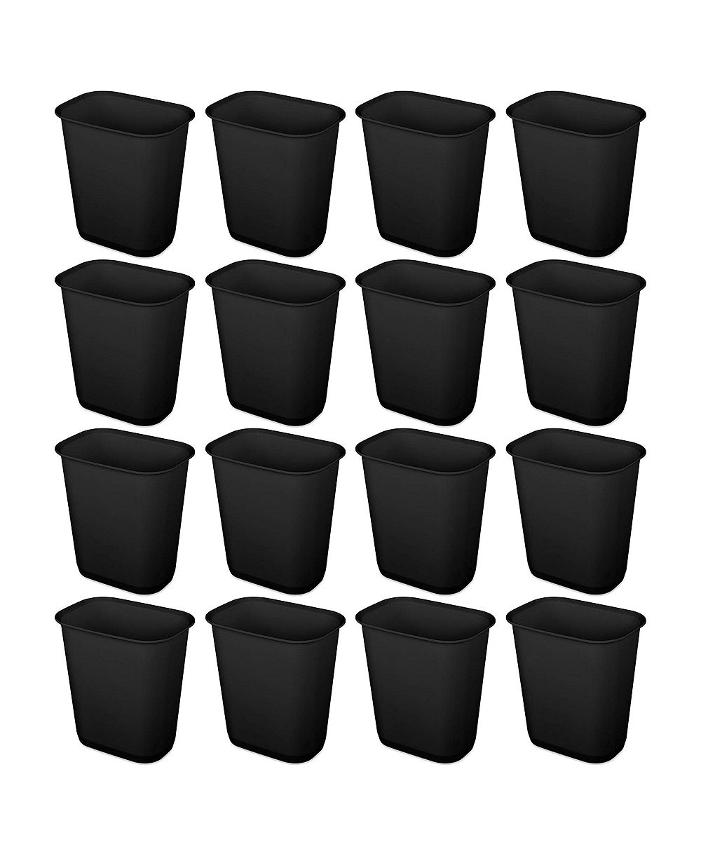 Sterilite 3 Gallon Rectangular Wastebasket Small Home Trash Bin, 16 Pack, Black