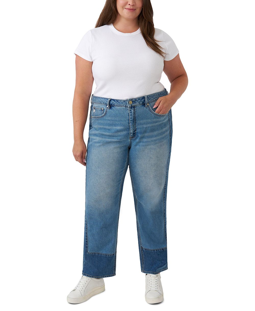 Seven7 Plus Size Pieced Straight High-Rise Colorblock Jeans