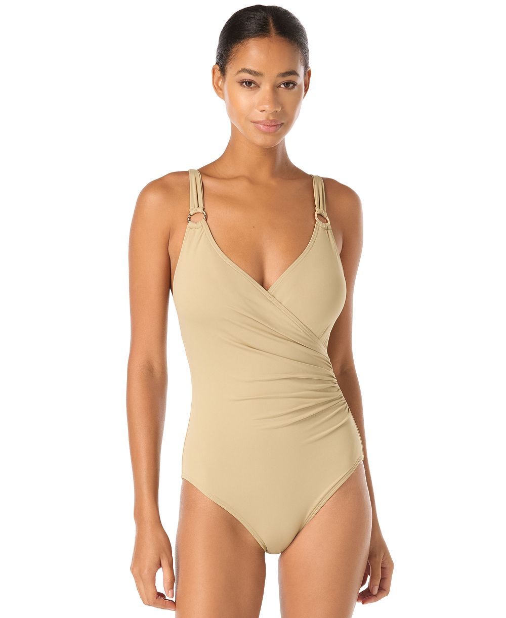 MICHAEL Michael Kors Women's Surplice Tummy-Control Full-Coverage One-Piece Swimsuit