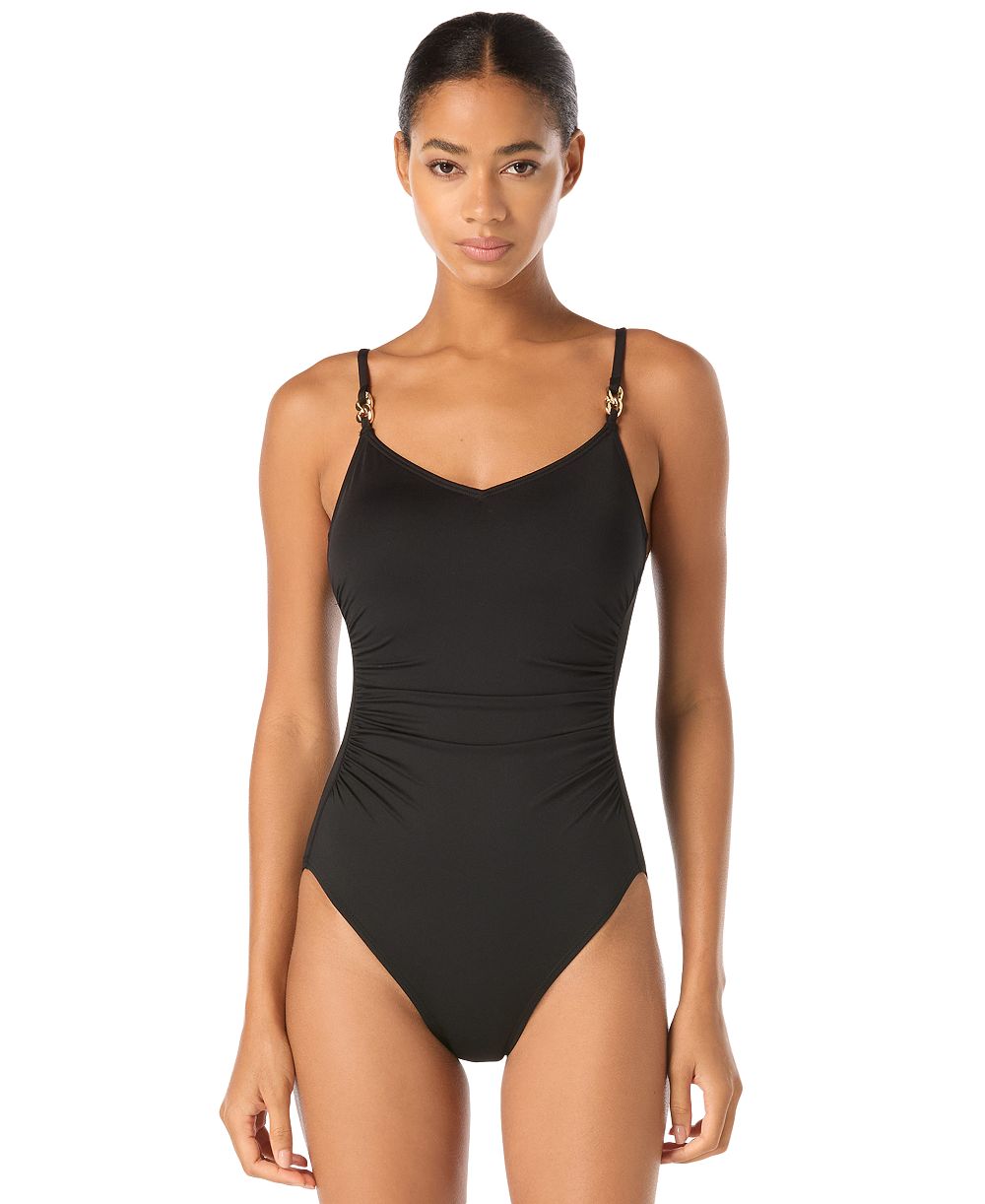 MICHAEL Michael Kors Women's V-Neck Ruched One-Piece Swimsuit