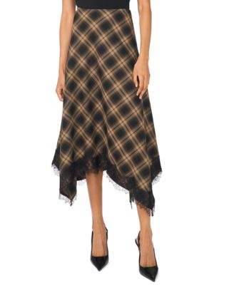 1.STATE Women's Bias Cut Hankerchief Plaid A-Line Midi Skirt