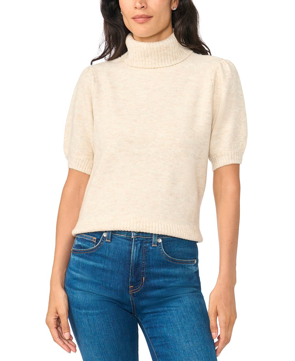 CeCe Women's Turtleneck Puff-Sleeve Short-Sleeve Sweater