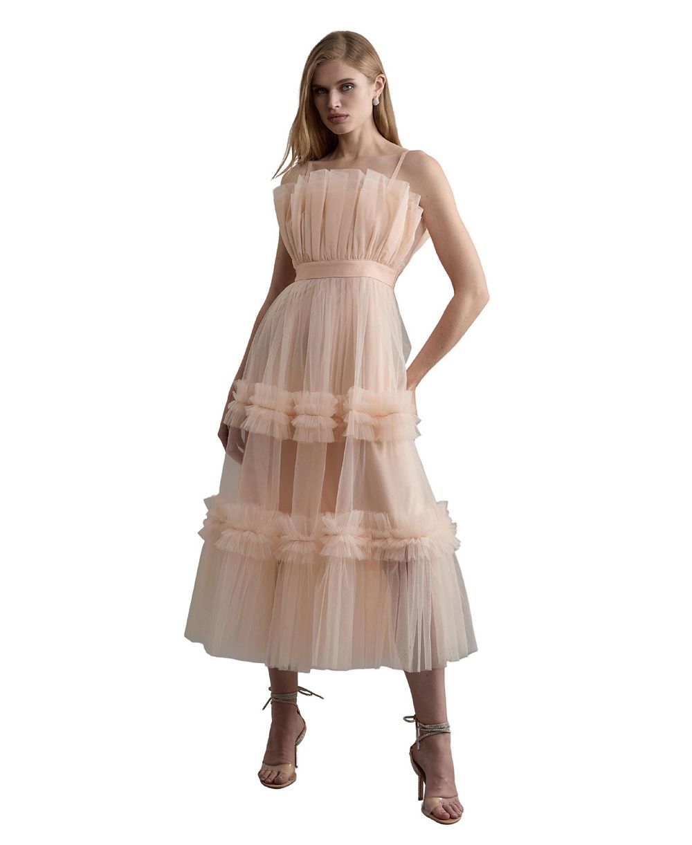 Karen Millen Women's Square Neck Tiered Tulle Midi Dress