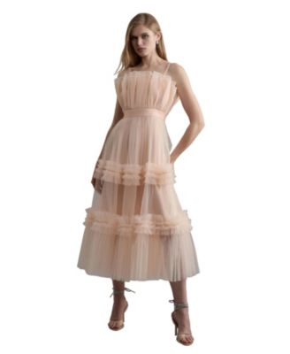 Karen Millen Women's Square Neck Tiered Tulle Midi Dress