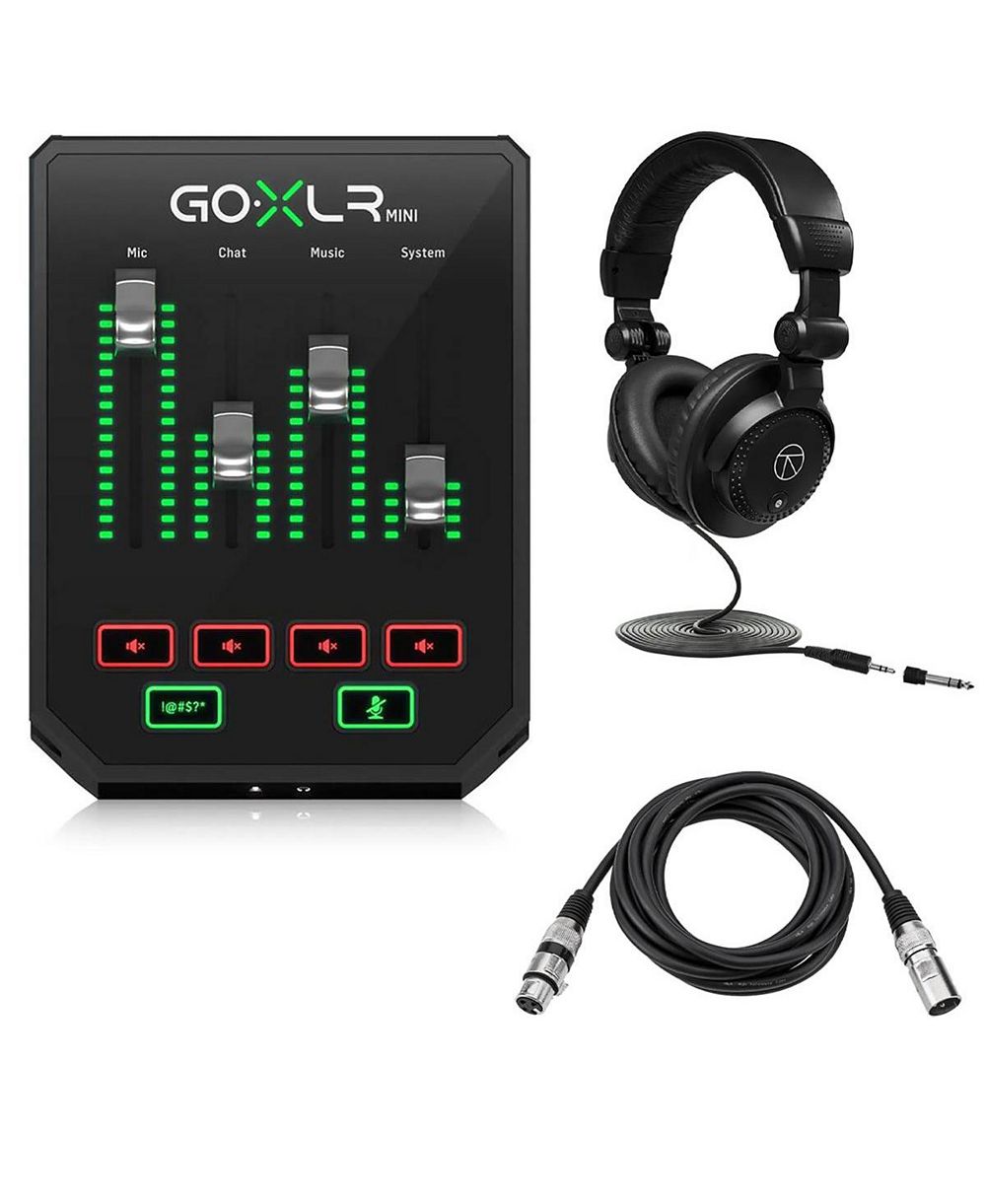 TC Helicon Go XLR Mini USB-Based Mixing Online Broadcast Mixer Bundle with Headphones and XLR Microphone Cable for Windows