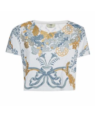 Pre-Owned Fendi Women's Floral Print Cotton Knit Crop Top
