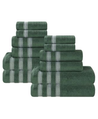 Набор из 12 полотенец Superior Brea Zero Twist из рибаной геометрии с бордюром, плюшевые, мягкие, впитывающие, 100% хлопок