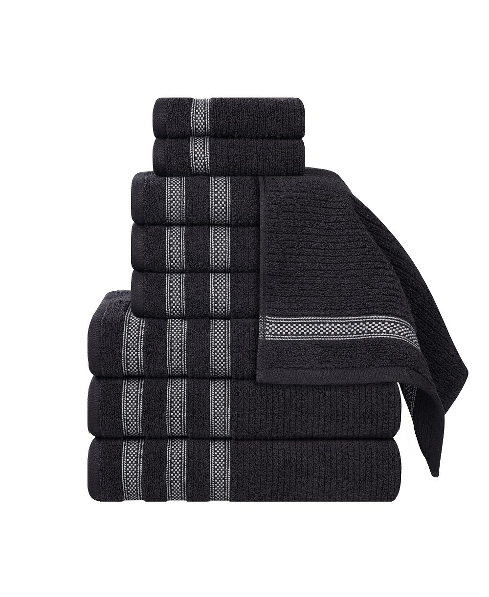 Superior Brea Zero Twist Cotton Ribbed Geometric Border Plush Soft Absorbent 9-Piece Towel Set