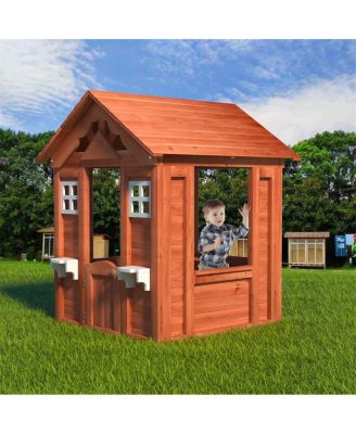 YOBTOP Fir Wood Rot-Resistant Country-Style Playhouse with 2 Windows, Ages 3-8