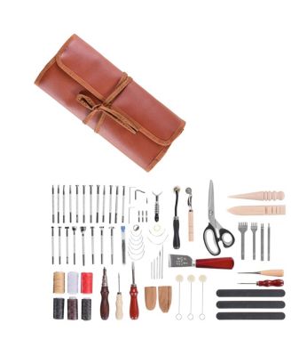 YOBTOP Leather Working Tools Kit - 72 Piece Leather Craft Tools with Portable Storage Bag, Engraving Punching Sewing Stamping Sanding, DIY Enthusiasts