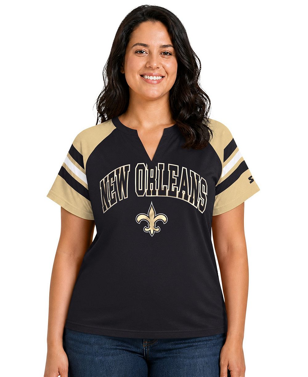 Starter Women's Black New Orleans Saints Plus Size Game On Notch Neck Raglan T-Shirt
