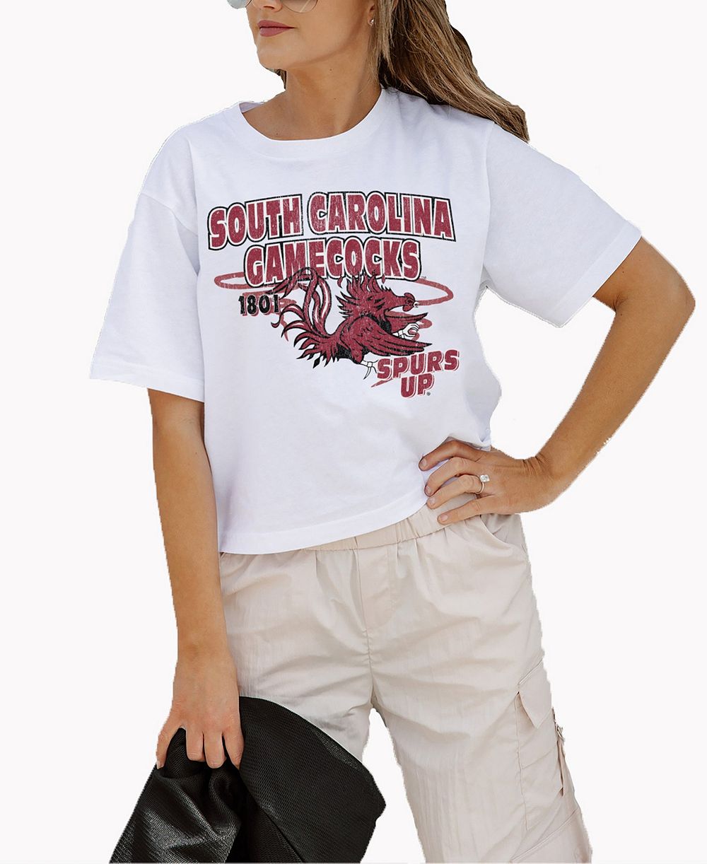 Gameday Couture Women's White South Carolina Gamecocks Logo Boxy Fit Cropped T-Shirt
