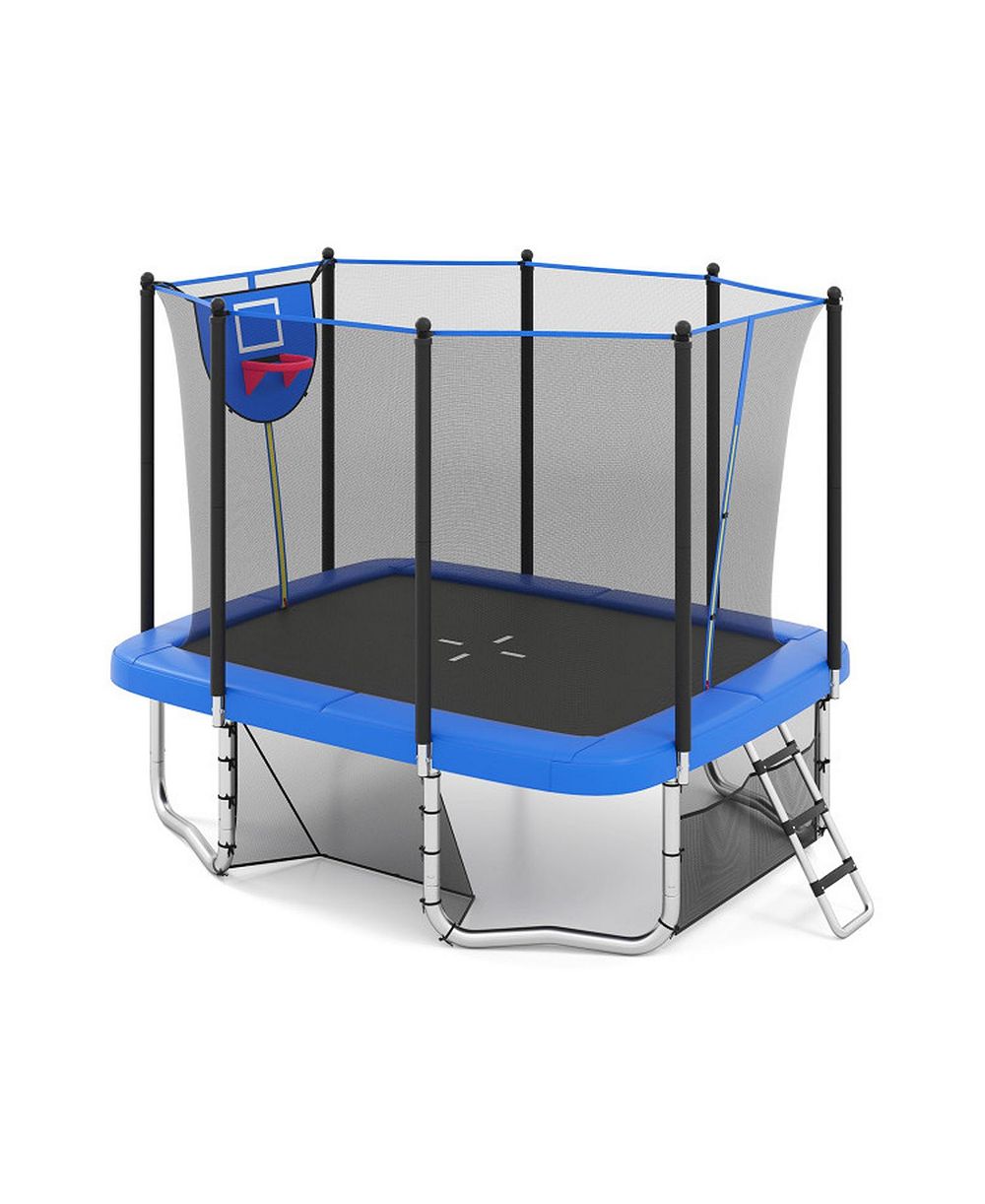 SUGIFT 10 x 8 ft Rectangle Outdoor Trampoline with Basketball Hoop and Soccer Goal Ages 3 and Up