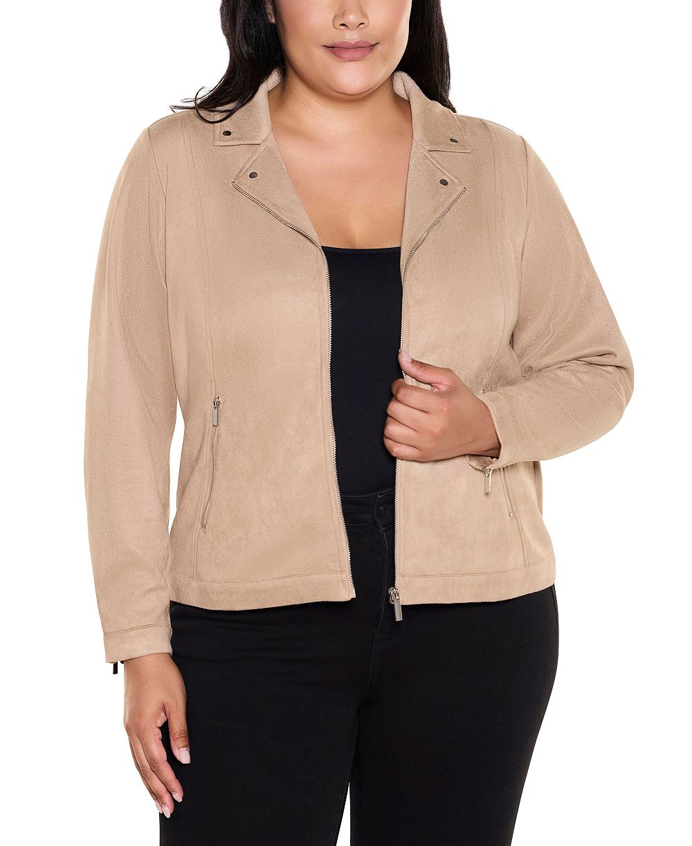 Belldini Plus Size Moto Faux Suede Jacket