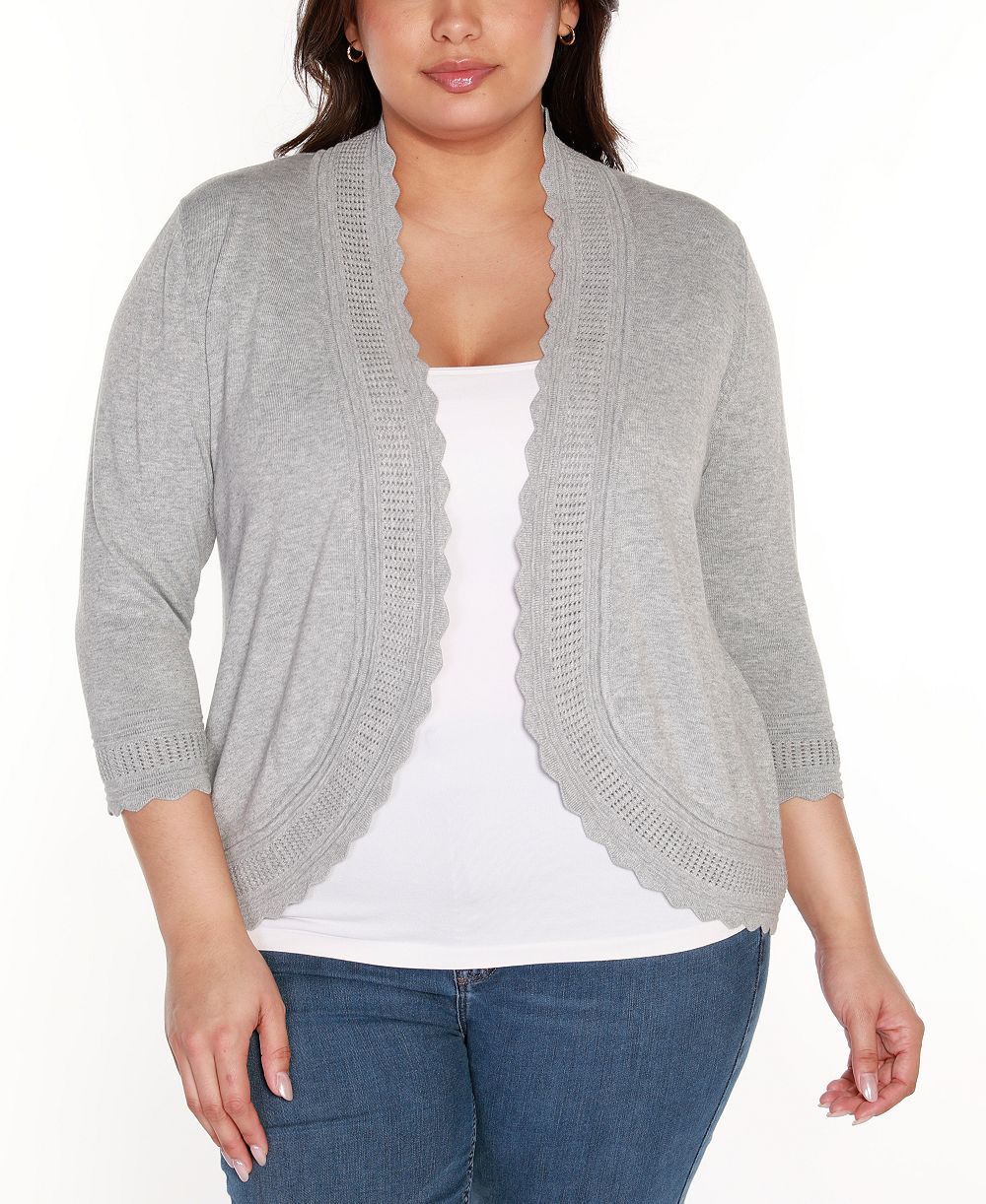Кардиган Belldini Plus Size 3/4-Sleeve Scalloped-Edge