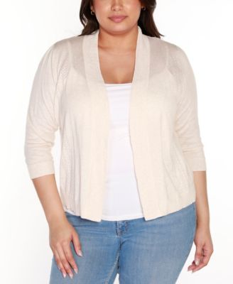 Belldini Plus Size Pointelle 3/4-Sleeve Open-Front Blend Cardigan