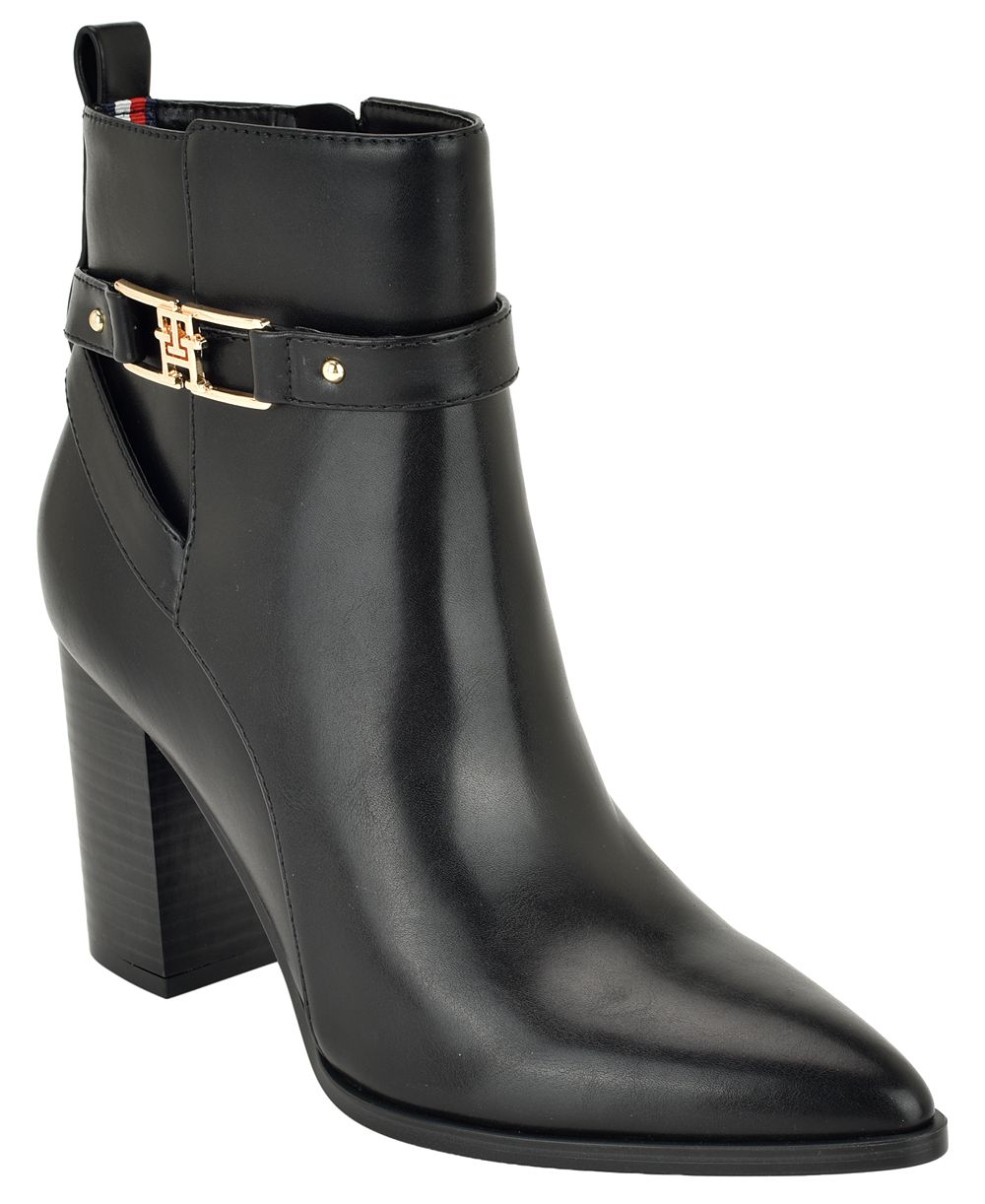 Tommy Hilfiger Women's Midna Pointed Toe Block Heel Buckle Dress Booties