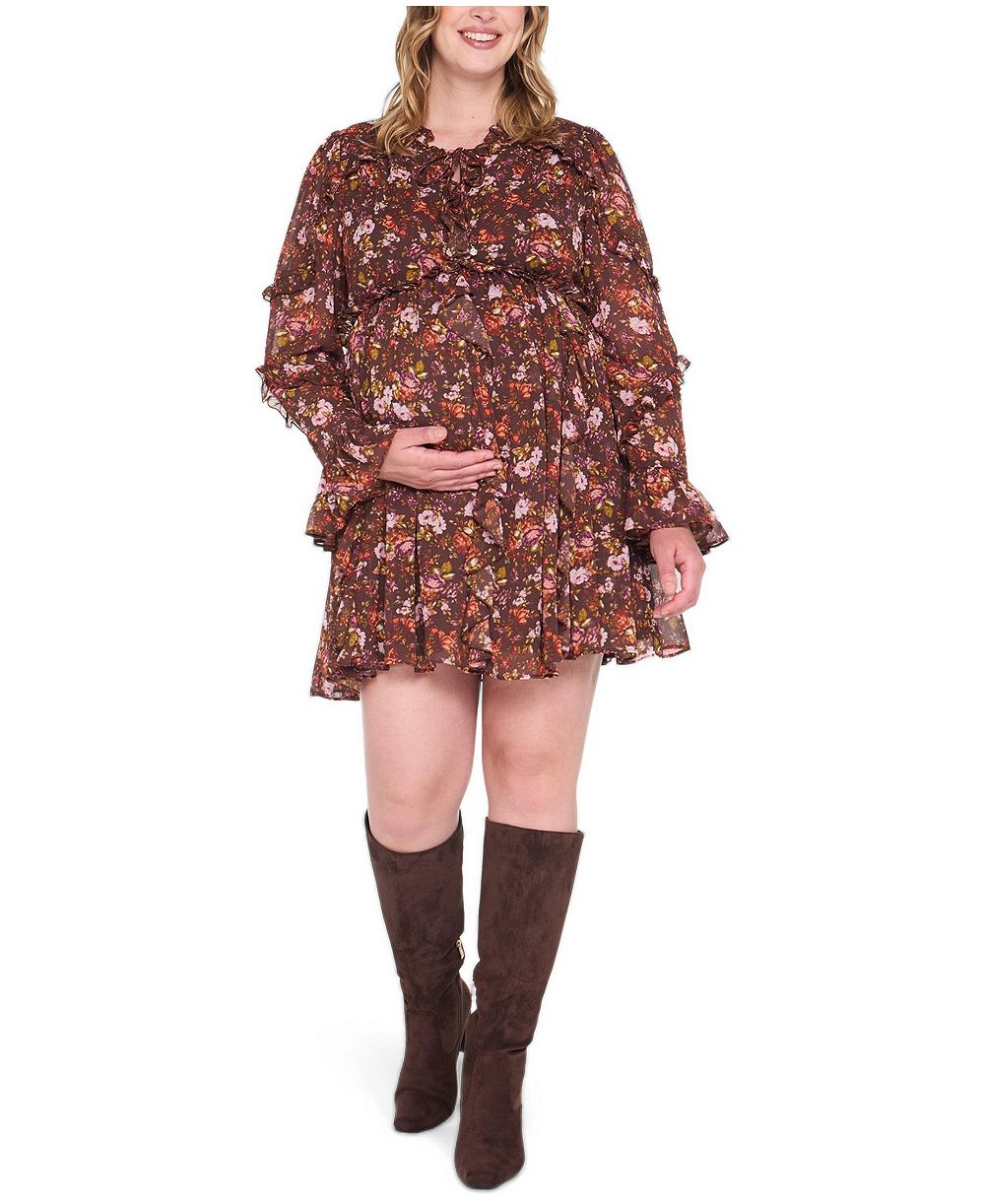 Женское многослойное мини-платье Motherhood Maternity с длинным рукавом и оборками
